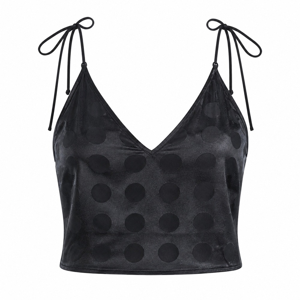 Victoria's Secret Black Satin Polka Dot Tie Strap Cropped Camisole Top Small